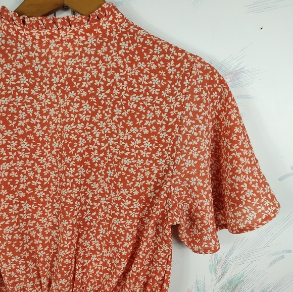 Monteau Orange Floral Print Blouse - Picture 8 of 10